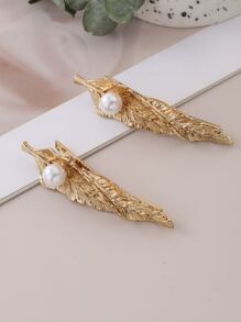 2 chiếc kẹp tóc giả ngọc trai & trang trí lá phong cách thời trang cho nữ - Vàng - Xem 4