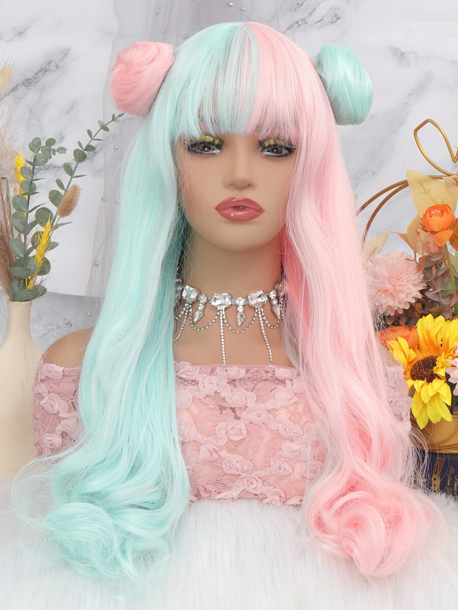 Peluca sintética de dos tonos largo rizado con tupe - Dos Tonos - Ver 1