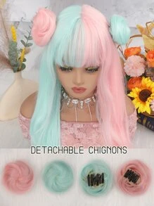 Peluca sintética de dos tonos largo rizado con tupe - Dos Tonos - Ver 5