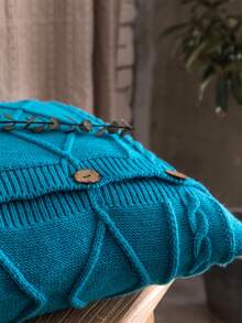 1入組藍色靠墊套現代主義針織面料鈕扣裝飾傢居裝飾抱枕套 - 藍色 - 查看 3