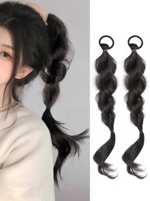 2入組長款合成纖維頭髮泡泡馬尾 - 黑色 - 查看 1