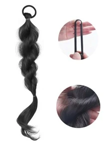 2入組長款合成纖維頭髮泡泡馬尾 - 黑色 - 查看 4