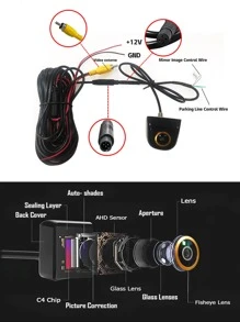 Camera chiếu hậu ô tô AHD 1920x1080P phổ thông, ống kính mắt cá góc rộng 180 độ, camera lùi chống nước Full HD có tầm nhìn ban đêm - màu đen - Xem 9