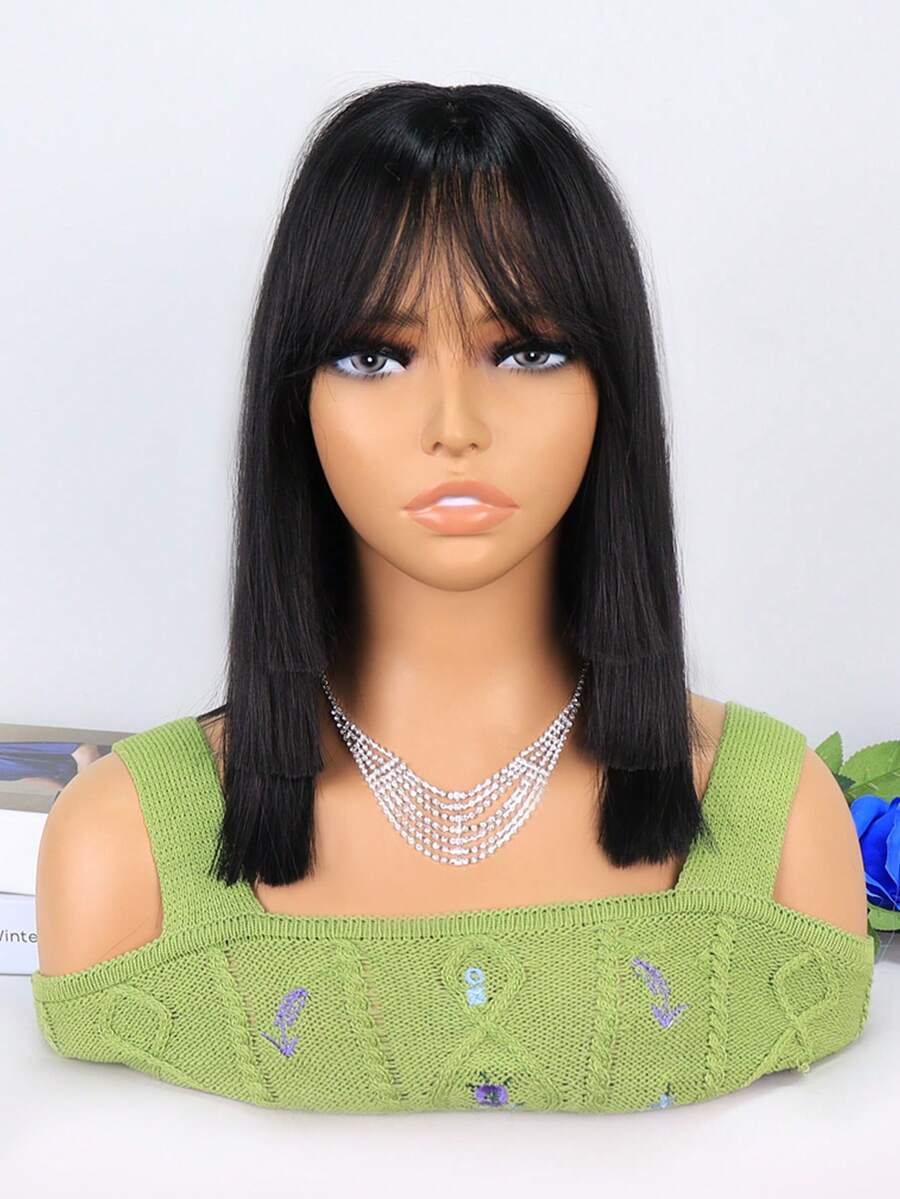 Tóc Giả Ngắn Thẳng Tổng Hợp Có Mái - màu đen - Xem 1