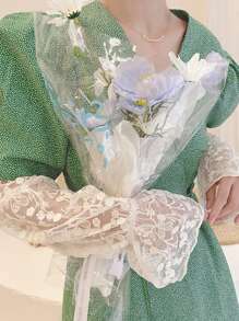 1pair Women Floral Embroidered Ruffle Trim Sun Protection Arm Sleeves For Outdoor Valentine's Day