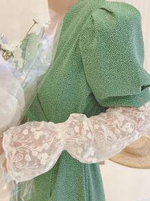 1pair Women Floral Embroidered Ruffle Trim Sun Protection Arm Sleeves For Outdoor Valentine's Day