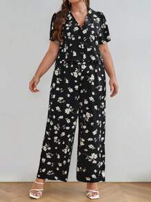 SHEIN Frenchy Plus Allover Floral Print Shirt & Wide Leg Trousers - Multicolor - View 2