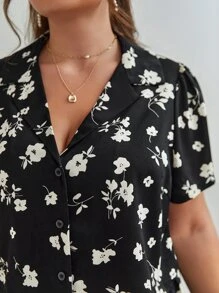 SHEIN Frenchy Plus Allover Floral Print Shirt & Wide Leg Trousers - Multicolor - View 5