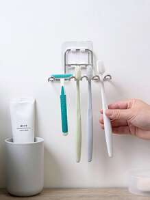 1pc Stainless Steel Wall Mounted Toothbrush Storage Rack, Simple Dustproof Wall Mounted Self Adhesive Toothbrush Storage Organizer Stand Rack For Bathroom Home Bathroom Decor Fall Decor Back To School - Silver - View 2