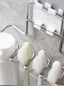 1pc Stainless Steel Wall Mounted Toothbrush Storage Rack, Simple Dustproof Wall Mounted Self Adhesive Toothbrush Storage Organizer Stand Rack For Bathroom Home Bathroom Decor Fall Decor Back To School - Silver - View 3