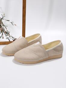 Giày đế bằng vải canvas mũi tròn cổ điển mềm mại thoải mái dành cho nữ, giản dị và đa năng - Màu be - Xem 3