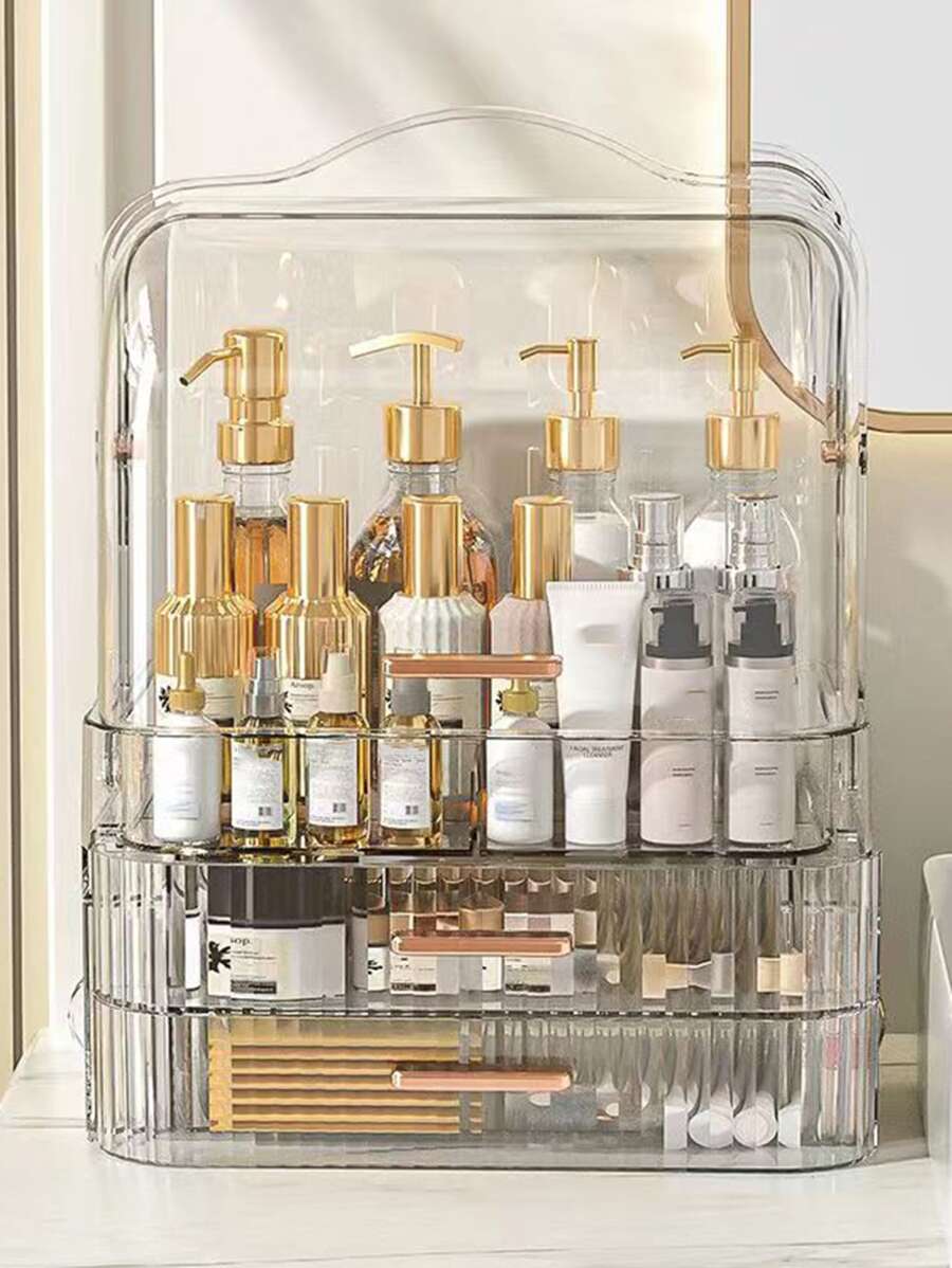 Estante de almacenamiento de maquillaje de plástico de 1 pieza, estante de almacenamiento transparente modernista para el hogar - transparente - Ver 1