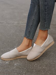 Giày đế bằng vải canvas mũi tròn cổ điển mềm mại thoải mái dành cho nữ, giản dị và đa năng - Màu be - Xem 6