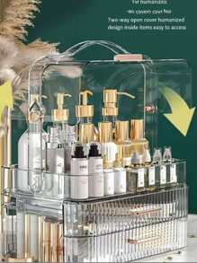 Estante de almacenamiento de maquillaje de plástico de 1 pieza, estante de almacenamiento transparente modernista para el hogar - transparente - Ver 2