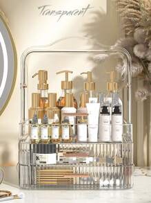 Estante de almacenamiento de maquillaje de plástico de 1 pieza, estante de almacenamiento transparente modernista para el hogar - transparente - Ver 7