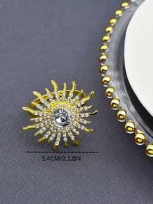 4 piezas/set anillo de servilleta de aleación de Zinc, anillo de soporte de servilleta de decoración de sol de diamantes de imitación moderno para restaurante - Dorado - Ver 4