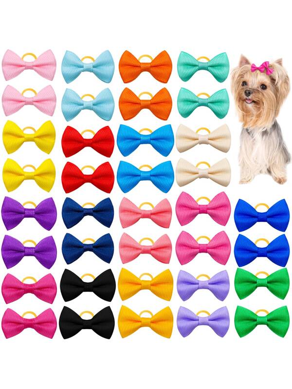 20pcs Bow Decor Random Pet Hair Tie For Dog And Cat For Decoration