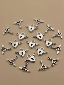 20pcs Simple Fashion Electroplating Alloy DIY Jewelry Accessories Ancient Silver Heart Lock Key Bracelet Necklace Couple Pendant Valentines - Silver - View 2