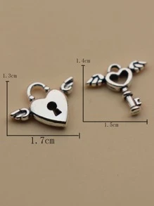 20pcs Simple Fashion Electroplating Alloy DIY Jewelry Accessories Ancient Silver Heart Lock Key Bracelet Necklace Couple Pendant Valentines - Silver - View 3