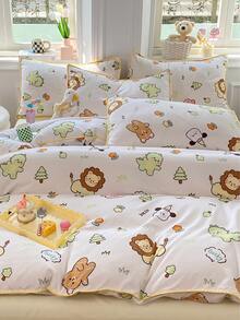 4pcs/set Cartoon Animal Pattern Duvet Cover Set (1pc Comforter Cover, 2pcs Pillowcase, 1pc Flat Sheet), Cute Polyester Bedding Set For Home - Multicolor - View 10
