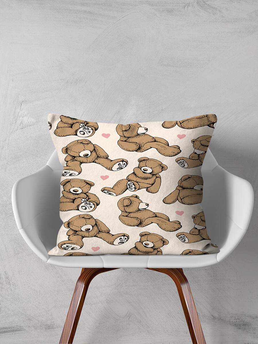 1入組小熊印花靠墊套不附帶現代柔軟的有彈性抱枕套適用於家用的 - 彩色 - 查看 1