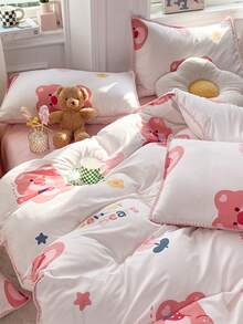 4pcs/set Floral Pattern Duvet Cover Set Without Filler, Modern Polyester Breathable Duvet Cover Set (1pc Comforter Cover, 2pcs Pillowcase & 1pc Flat Sheet), For Home - Multicolor - View 7