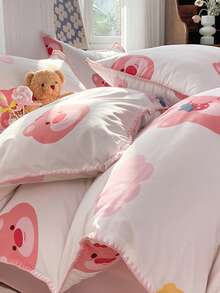 4pcs/set Floral Pattern Duvet Cover Set Without Filler, Modern Polyester Breathable Duvet Cover Set (1pc Comforter Cover, 2pcs Pillowcase & 1pc Flat Sheet), For Home - Multicolor - View 10