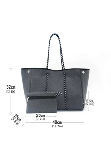 簡約購物袋灰色帶零錢包書包適合畢業生、青少年女孩、新生、大二、初中和高中學生、大學和高中，非常適合戶外、旅行和返校 - 灰色 - 查看 3