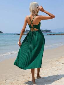SHEIN VCAY Solid Pleated Hem Cami Dress