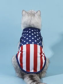 PETSIN 1入組獨立日星星印花寵物背心適用於貓和狗狗適合夏天 - 彩色 - 查看 1