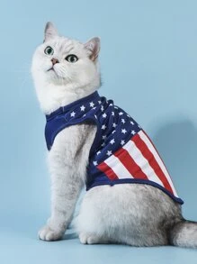 PETSIN 1入組獨立日星星印花寵物背心適用於貓和狗狗適合夏天 - 彩色 - 查看 3