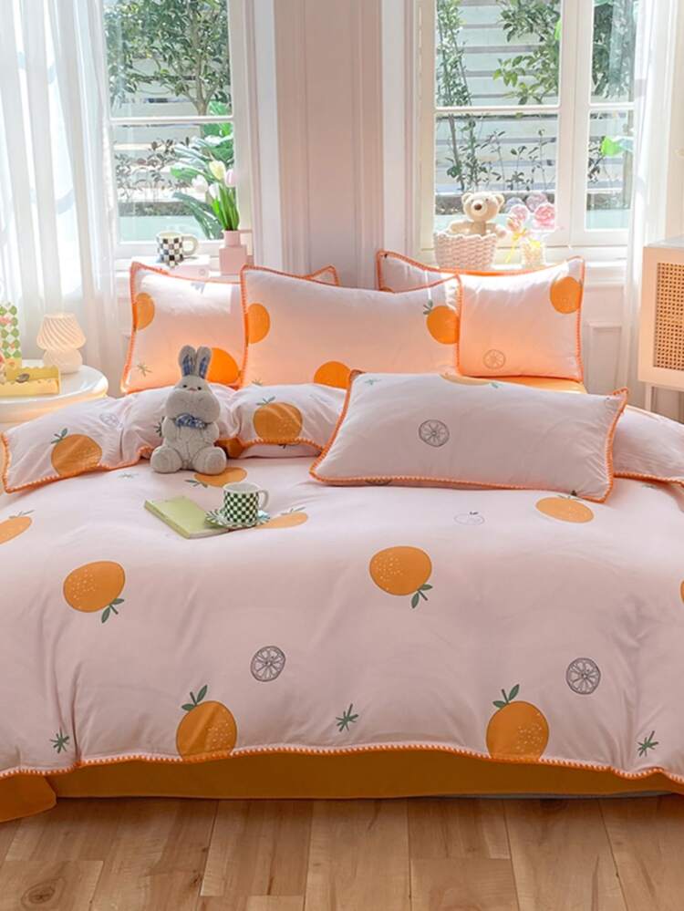 4pcs/set Fruit Pattern Duvet Cover Set (1pc Comforter Cover, 2pcs Pillowcase, 1pc Flat Sheet), Modern Polyester Bedding Set For Home - Multicolor - View 1