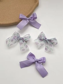 4pcs Floral Print Bow Decor Hair Clip - Multicolor - View 2