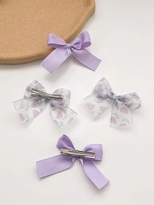 4pcs Floral Print Bow Decor Hair Clip - Multicolor - View 3