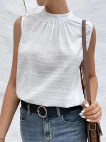 SHEIN Essnce Áo sơ mi nữ Nút Xù màu trơn Giải trí - trắng - Xem 2