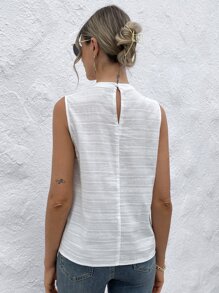 SHEIN Essnce Áo sơ mi nữ Nút Xù màu trơn Giải trí - trắng - Xem 3