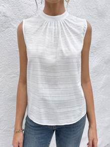 SHEIN Essnce Áo sơ mi nữ Nút Xù màu trơn Giải trí - trắng - Xem 4