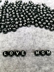 約 1000 顆/盒 4x7 毫米黑色圓形壓克力字母珠 Az 和數字珠適合女士和女孩首飾製作 - 黑色 - 查看 3