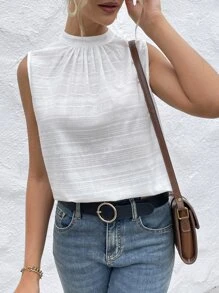 SHEIN Essnce Áo sơ mi nữ Nút Xù màu trơn Giải trí - trắng - Xem 5