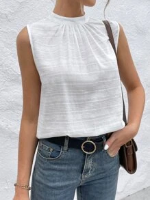 SHEIN Essnce Áo sơ mi nữ Nút Xù màu trơn Giải trí - trắng - Xem 1