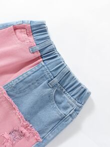 Toddler Girls Quần Jeans Túi Bị tách Khối Màu - Nhiều màu - Xem 3