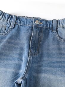 SHEIN Teen Girls Ripped Wide Leg Jeans - Medium Wash - View 4