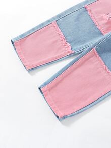 Toddler Girls Quần Jeans Túi Bị tách Khối Màu - Nhiều màu - Xem 4