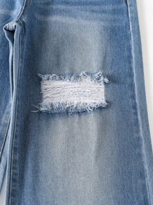 SHEIN Teen Girls Ripped Wide Leg Jeans - Medium Wash - View 5