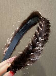 1 diadema sintética trenzada de espina de pescado marrón para mujer, diadema trenzada de dientes anchos con accesorios para el cabello hechos a mano antideslizantes - Marrón - Ver 1