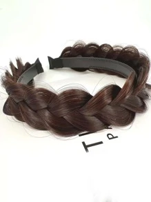 1 diadema sintética trenzada de espina de pescado marrón para mujer, diadema trenzada de dientes anchos con accesorios para el cabello hechos a mano antideslizantes - Marrón - Ver 2