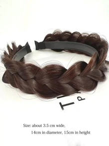 1 diadema sintética trenzada de espina de pescado marrón para mujer, diadema trenzada de dientes anchos con accesorios para el cabello hechos a mano antideslizantes - Marrón - Ver 3