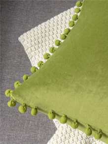 1 Vỏ Gối Nhung Có Đồ Trang Trí Pom-pom, Vỏ Gối Trang Trí Rắn Mềm Cho Ghế Dài, Phòng Khách, Ghế Sofa, Phòng Ngủ, Xe Hơi, 18x18 Inch/45x45cm - Màu xanh Bạc hà - Xem 2