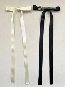 2入組蝴蝶結裝飾髮夾 - 黑與白 - 查看 3