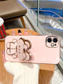 Makeup Mirror Rabbit Stand Electroplated Phone Case Compatible With IPhone 15 Pro Max 14 13 12 11 - Pink - View 6